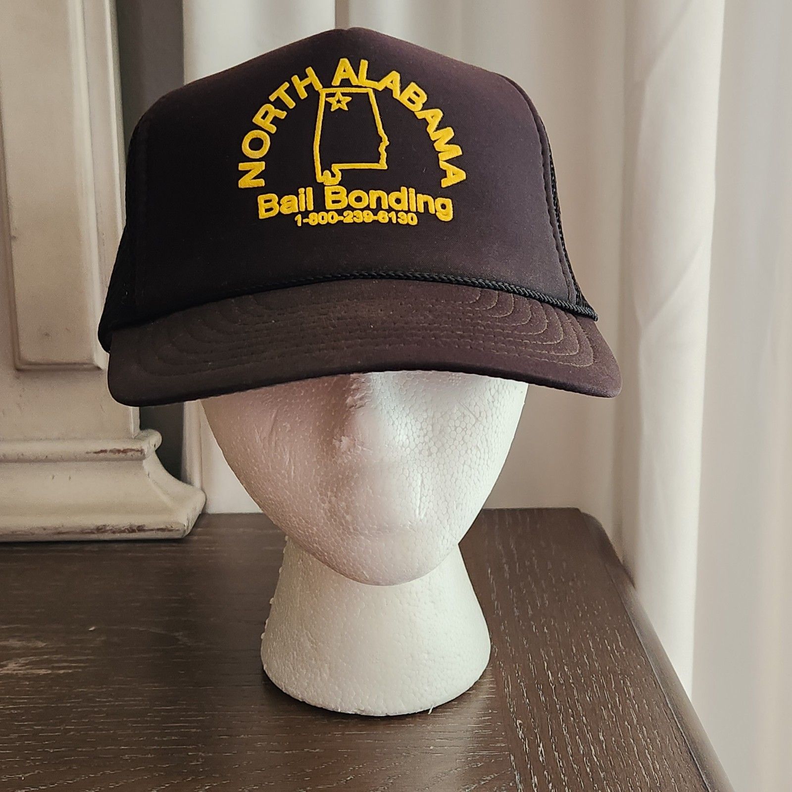 Vintage Nissin Black Rope Front Trucker Hat Snapback North Alabama Bail Bonding